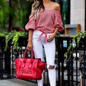 Red Gingham off shoulder blouse